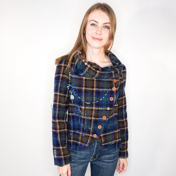 DESIGUAL Mula Plaid Wool-Blend Embellished Jacket - Picture 1 of 8